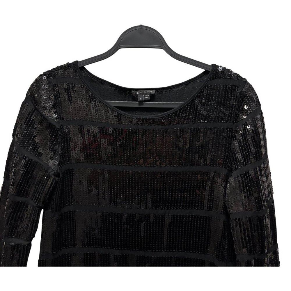 Theory Harmen Black Sequin Mini Dress Size S Evening Cocktail Party Wear - Picture 5 of 6